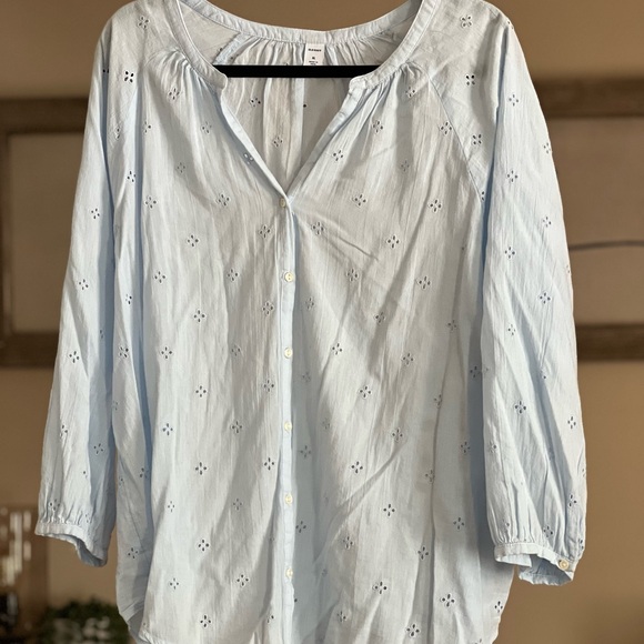 Old Navy Tops - Old Navy Light Blue Eyelet Blouse
